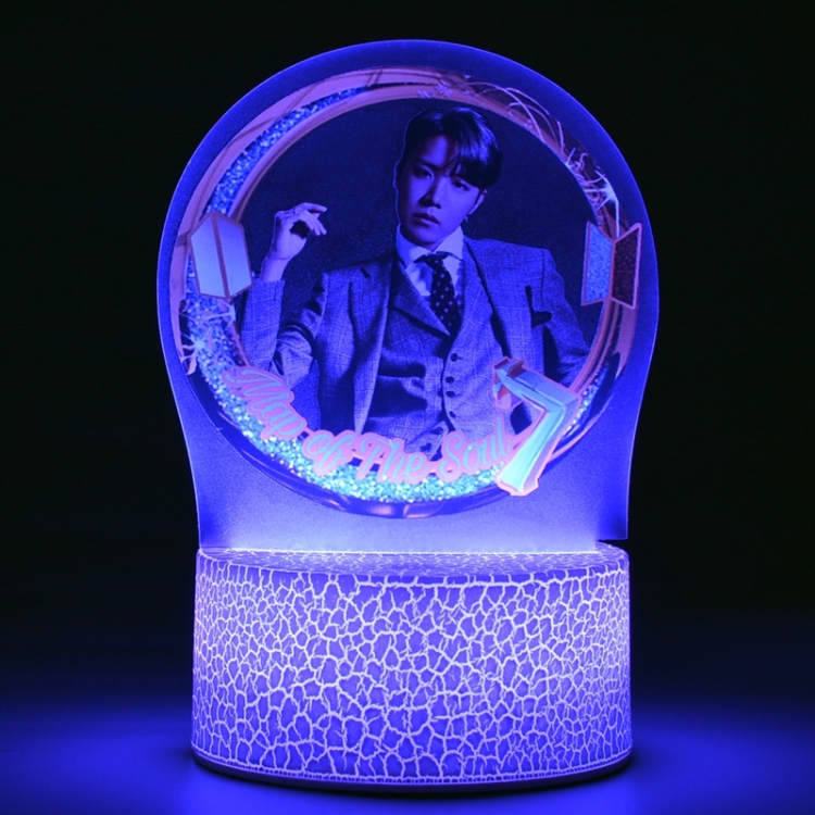 BTS Color acrylic night light 16 kinds of color changing remote control USB interface boxed 14X7X4CM white cracked base
