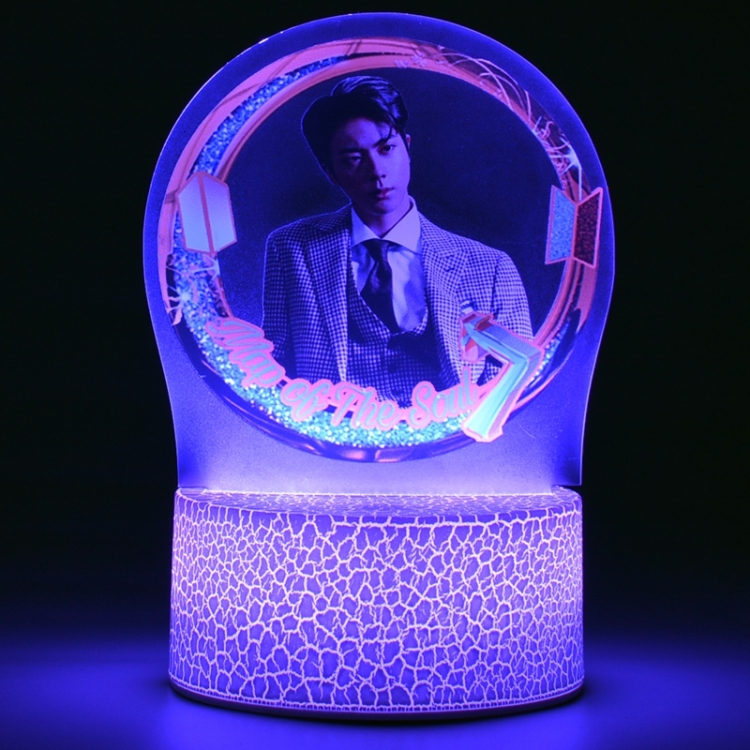 BTS Color acrylic night light 16 kinds of color changing remote control USB interface boxed 14X7X4CM white cracked base