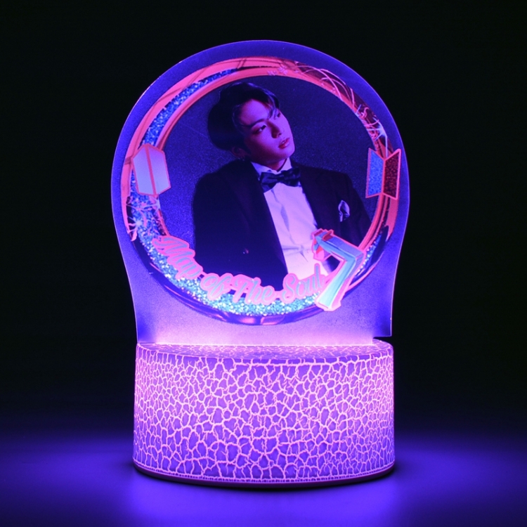 BTS Color acrylic night light 16 kinds of color changing remote control USB interface boxed 14X7X4CM white cracked base