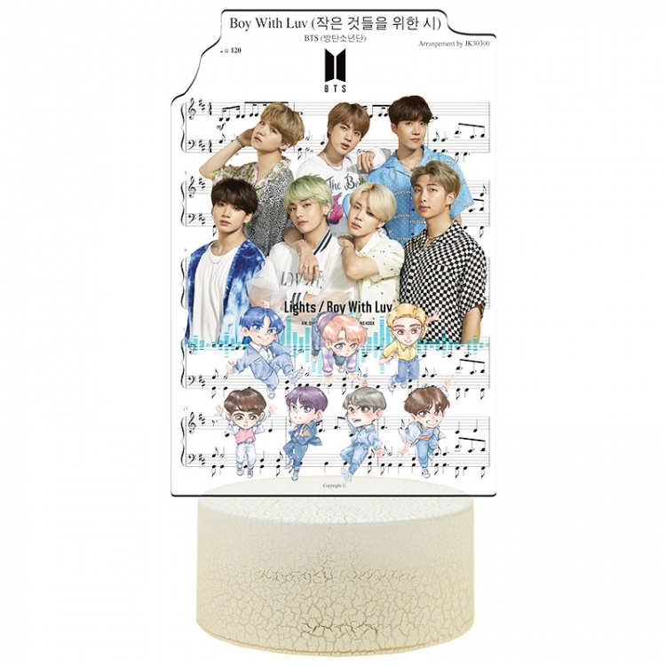 BTS Color Acrylic Night Light 16 Color-changing Remote Control USB Interface Box Set 19X7X4CM white cracked base