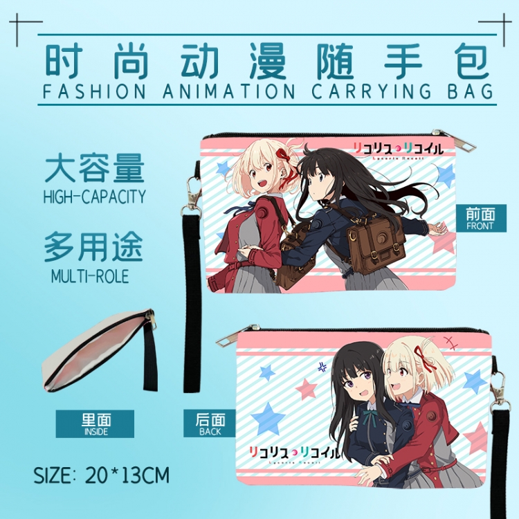 LycorisRecoil Fashion Animation Large Capacity Handbag Makeup Bag Pencil Bag 20x13cm