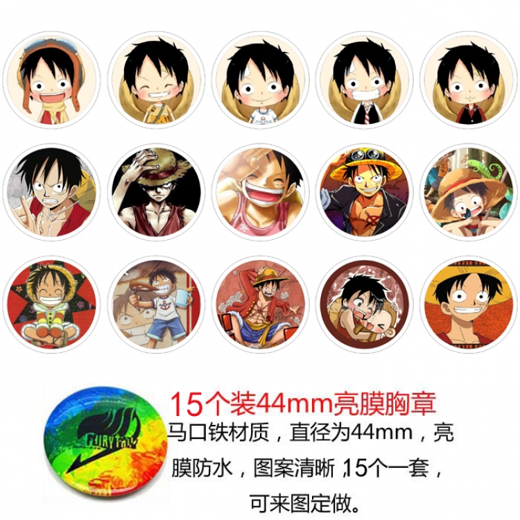 One Piece Anime round Badge Bright film badge Brooch 44mm a set of 15