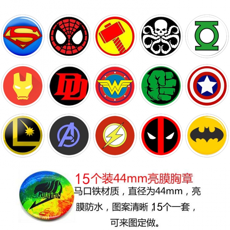 Superhero Movie Anime round Badge Bright film badge Brooch 44mm a set of 15 