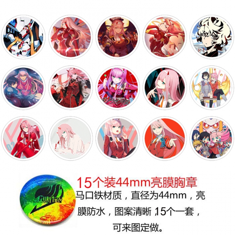 Darling in the franxx Anime round Badge Bright film badge Brooch 44mm a set of 15 