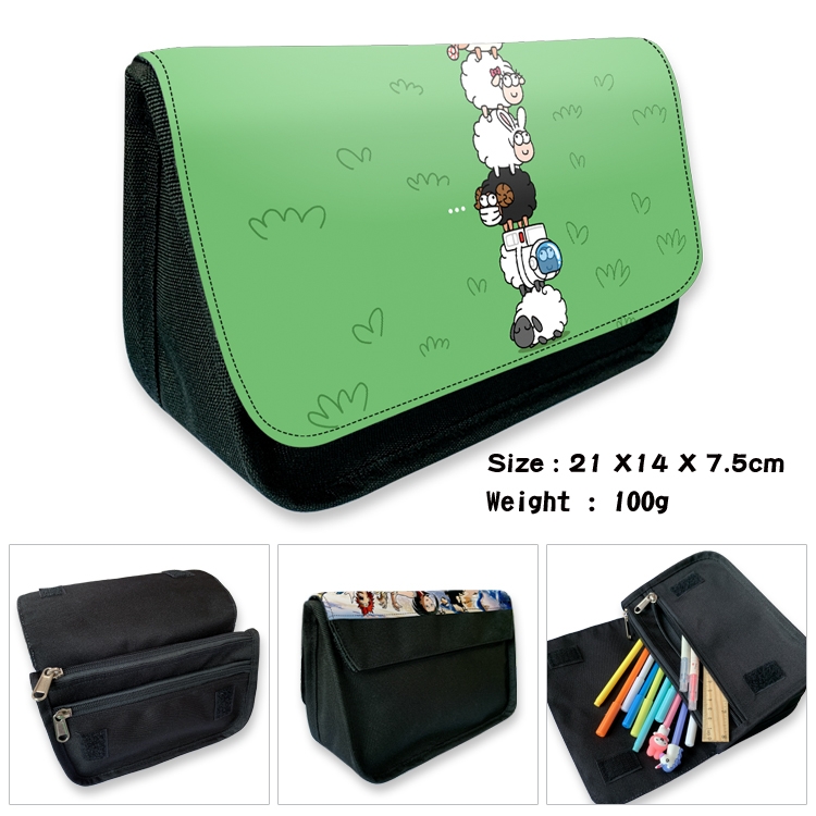 Sheep A Sheep Cartoon Game Velcro Canvas Zipper Pencil Case 21 × fourteen × 7.5cm