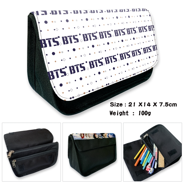 BTS Velcro canvas zipper pencil case Pencil Bag 21×14×7.5cm