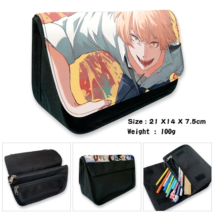 Chainsaw man Velcro canvas zipper pencil case Pencil Bag 21×14×7.5cm