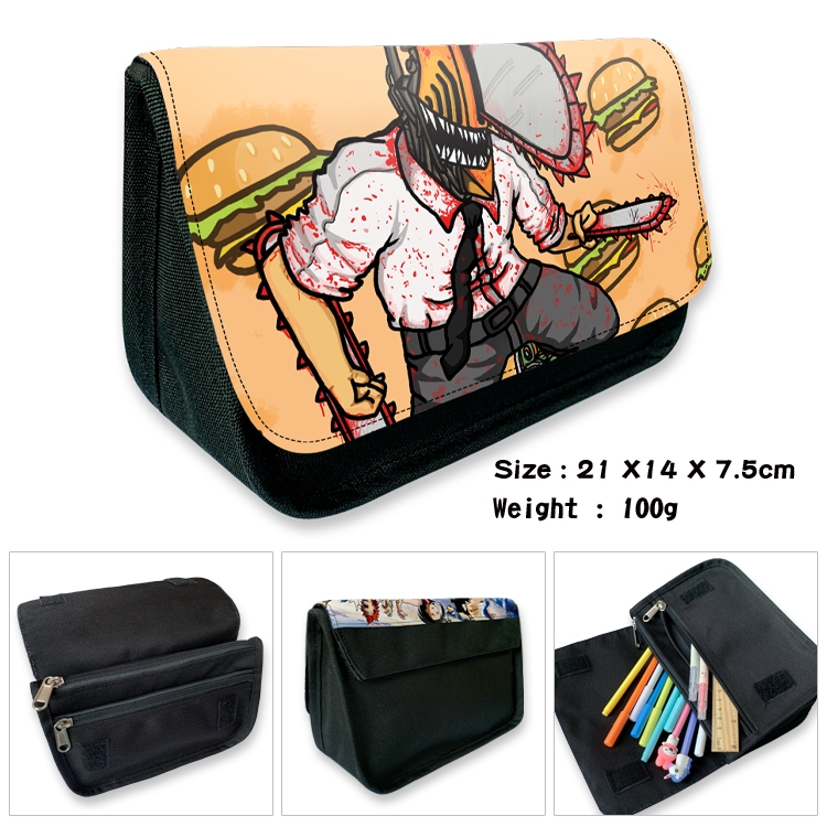 Chainsaw man Velcro canvas zipper pencil case Pencil Bag 21×14×7.5cm