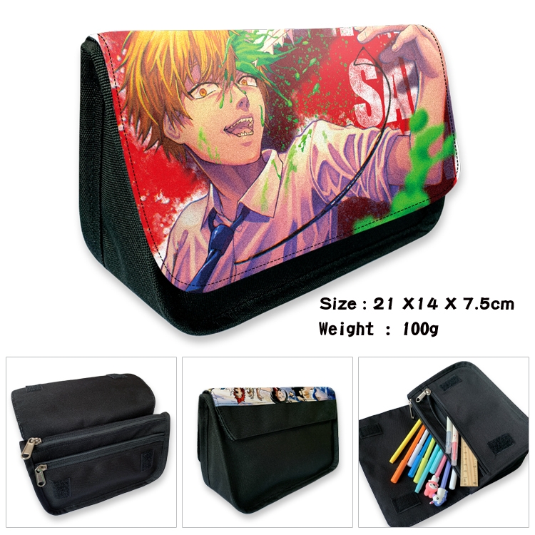 Chainsaw man Velcro canvas zipper pencil case Pencil Bag 21×14×7.5cm