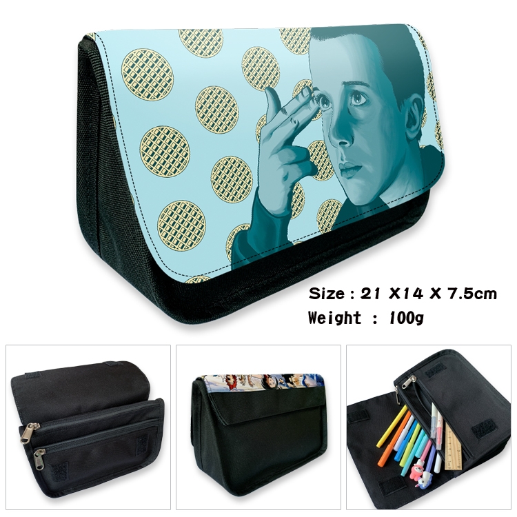 Stranger Things Velcro canvas zipper pencil case Pencil Bag 21×14×7.5cm