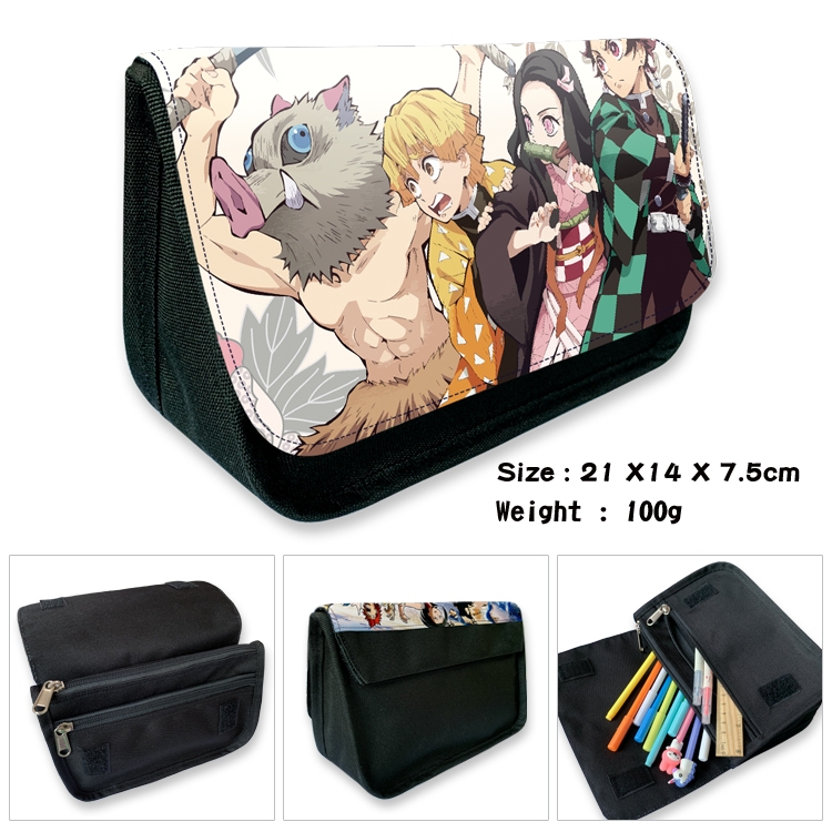 Demon Slayer Kimets Velcro canvas zipper pencil case Pencil Bag 21×14×7.5cm