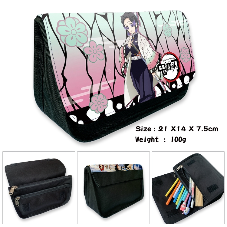 Demon Slayer Kimets Velcro canvas zipper pencil case Pencil Bag 21×14×7.5cm