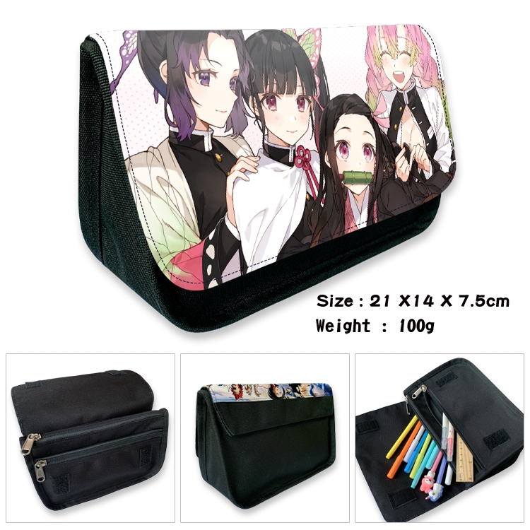 Demon Slayer Kimets Velcro canvas zipper pencil case Pencil Bag 21×14×7.5cm