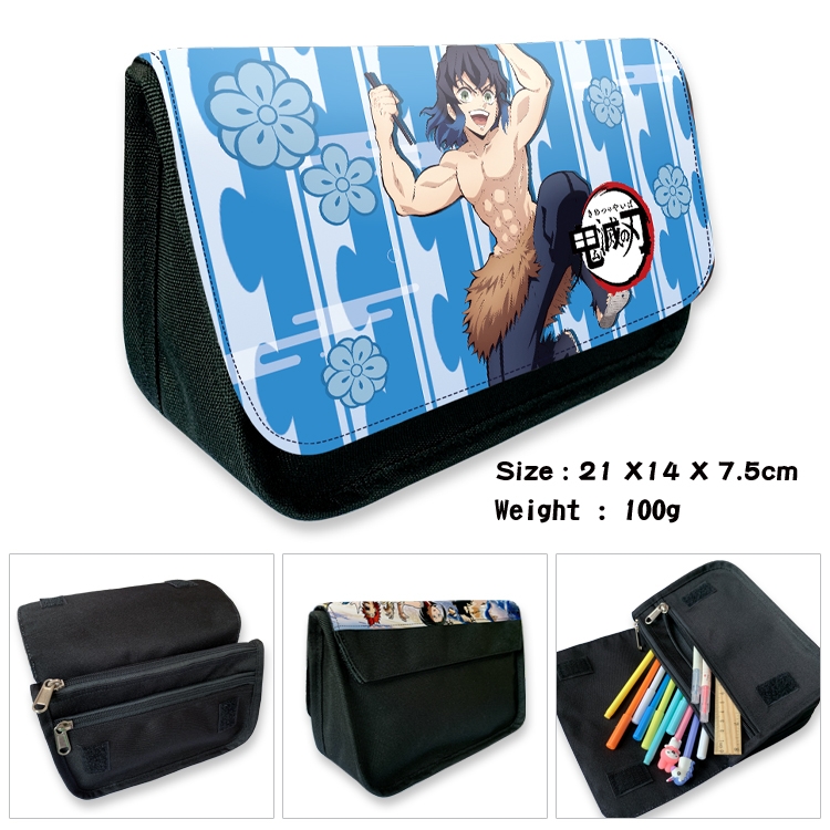 Demon Slayer Kimets Velcro canvas zipper pencil case Pencil Bag 21×14×7.5cm