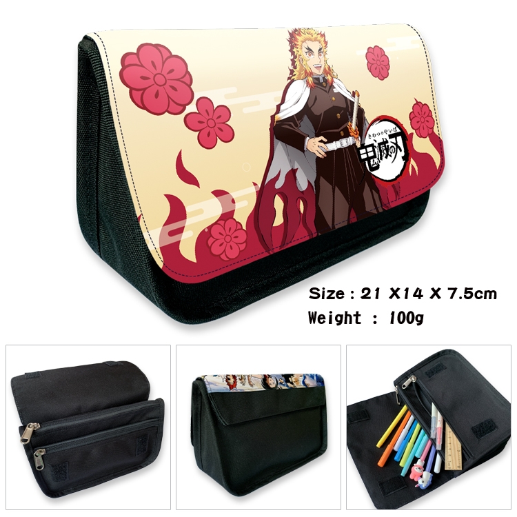 Demon Slayer Kimets Velcro canvas zipper pencil case Pencil Bag 21×14×7.5cm