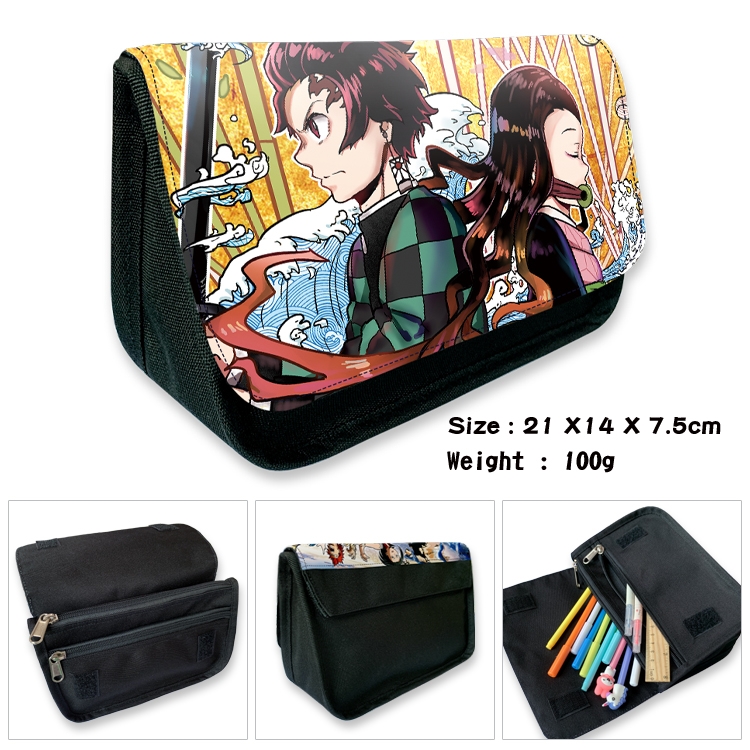 Demon Slayer Kimets Velcro canvas zipper pencil case Pencil Bag 21×14×7.5cm