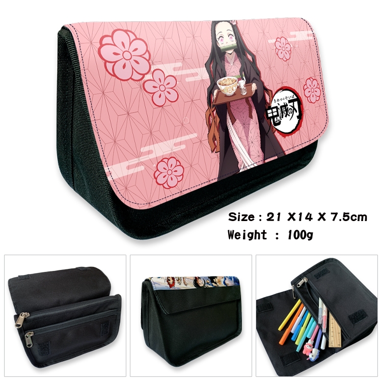 Demon Slayer Kimets Velcro canvas zipper pencil case Pencil Bag 21×14×7.5cm