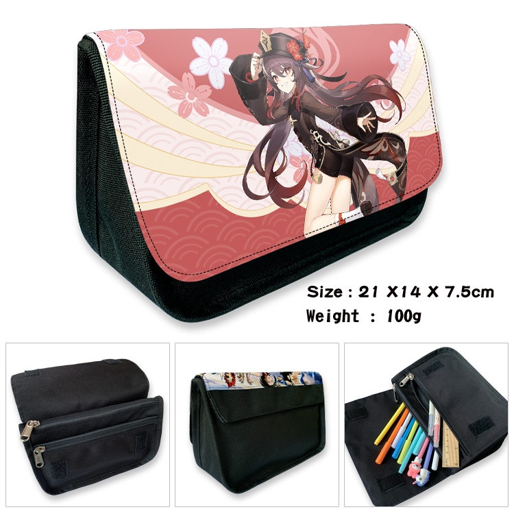 Genshin Impact Velcro canvas zipper pencil case Pencil Bag 21×14×7.5cm