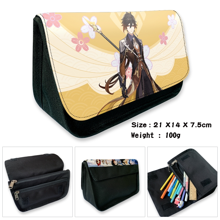 Genshin Impact Velcro canvas zipper pencil case Pencil Bag 21×14×7.5cm