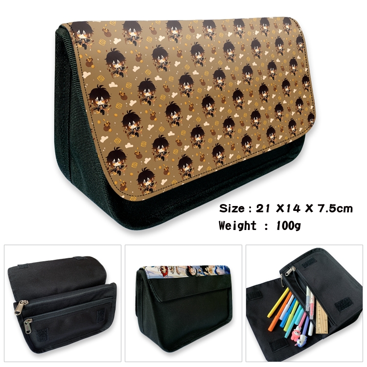 Genshin Impact Velcro canvas zipper pencil case Pencil Bag 21×14×7.5cm