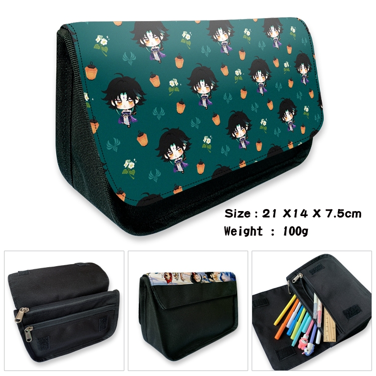 Genshin Impact Velcro canvas zipper pencil case Pencil Bag 21×14×7.5cm