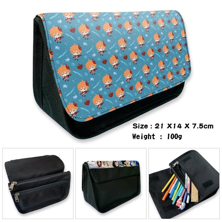 Genshin Impact Velcro canvas zipper pencil case Pencil Bag 21×14×7.5cm