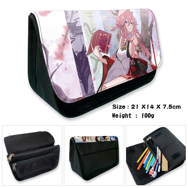 Genshin Impact Velcro canvas zipper pencil case Pencil Bag 21×14×7.5cm