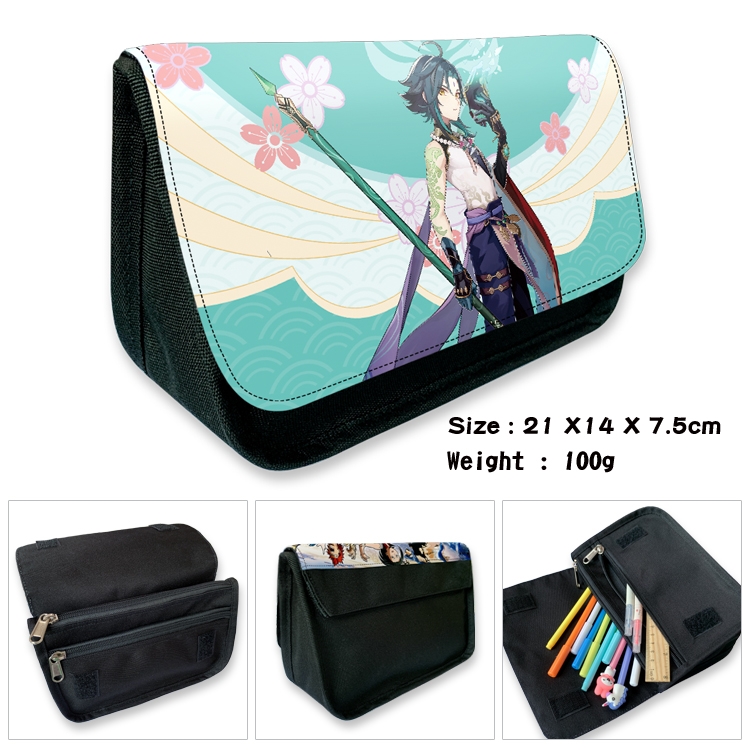 Genshin Impact Velcro canvas zipper pencil case Pencil Bag 21×14×7.5cm