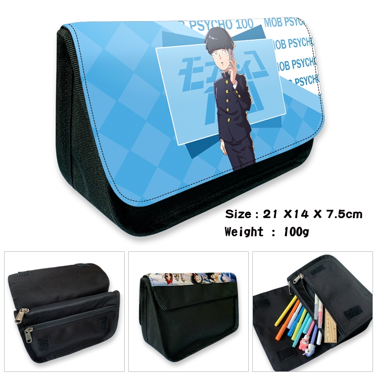 Mob Psycho 100 Velcro canvas zipper pencil case Pencil Bag 21×14×7.5cm