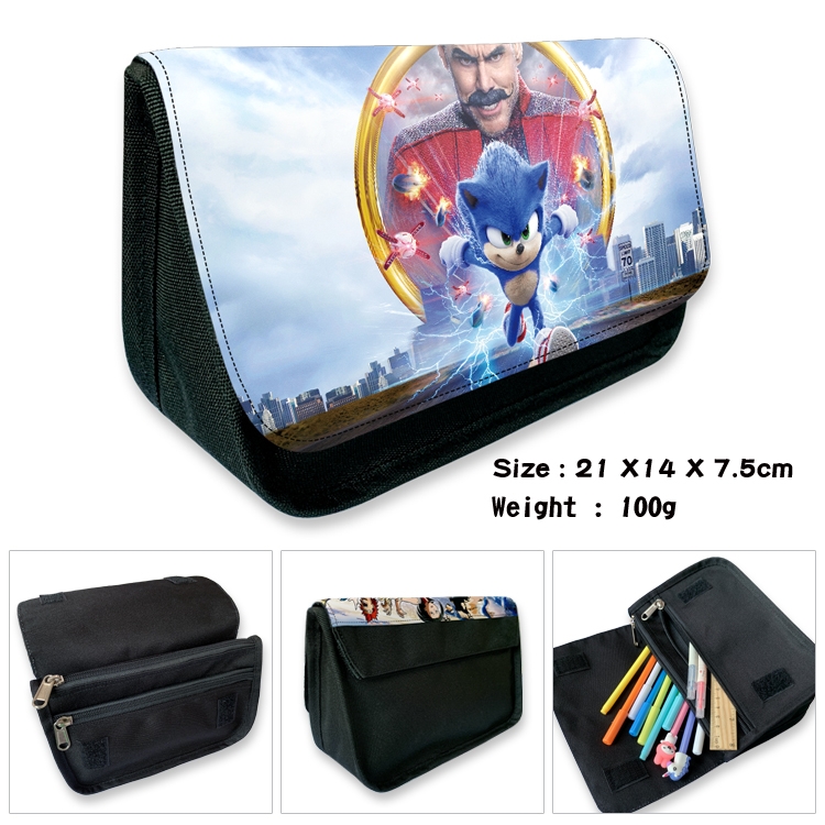 Sonic The Hedgehog Velcro canvas zipper pencil case Pencil Bag 21×14×7.5cm