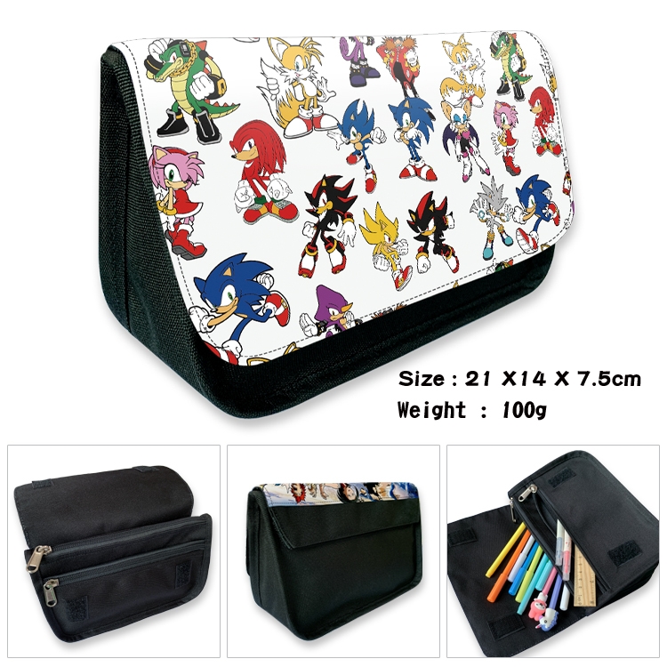 Sonic The Hedgehog Velcro canvas zipper pencil case Pencil Bag 21×14×7.5cm