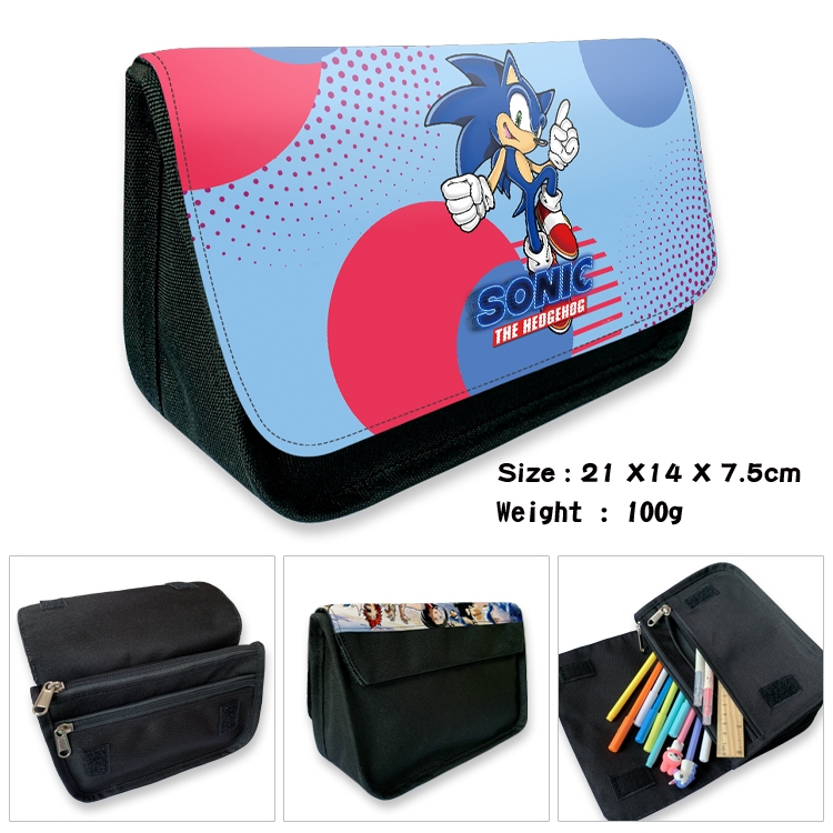 Sonic The Hedgehog Velcro canvas zipper pencil case Pencil Bag 21×14×7.5cm