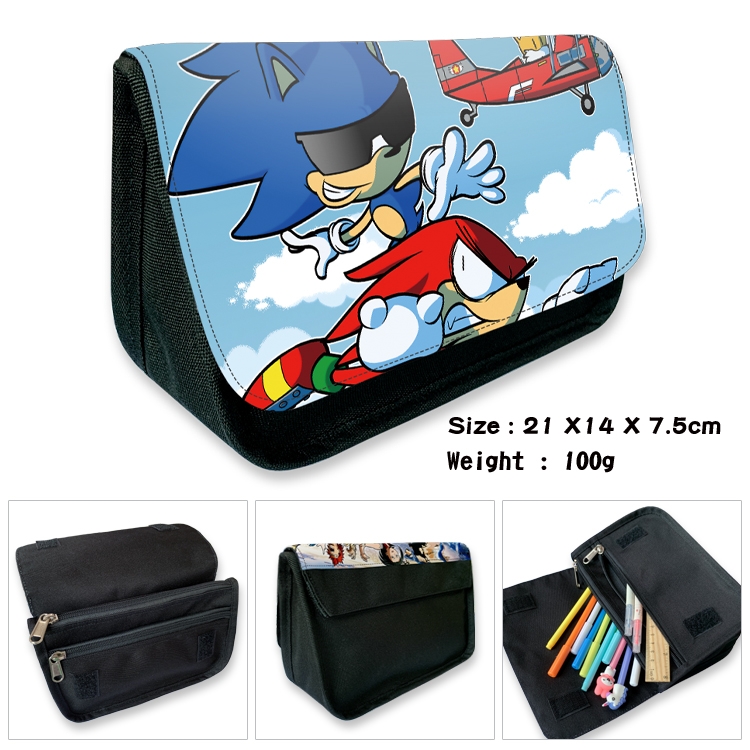 Sonic The Hedgehog Velcro canvas zipper pencil case Pencil Bag 21×14×7.5cm