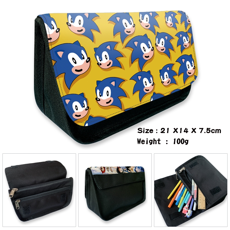 Sonic The Hedgehog Velcro canvas zipper pencil case Pencil Bag 21×14×7.5cm