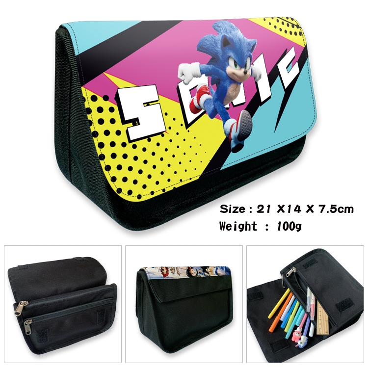 Sonic The Hedgehog Velcro canvas zipper pencil case Pencil Bag 21×14×7.5cm