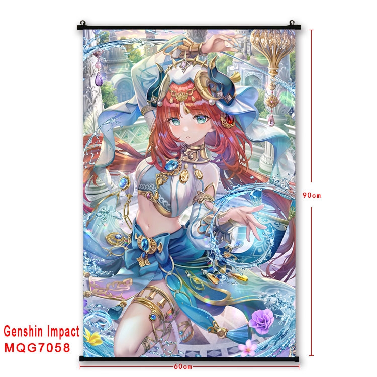 Genshin Impact Anime black Plastic rod Cloth painting Wall Scroll 60X90CM MQG-7058