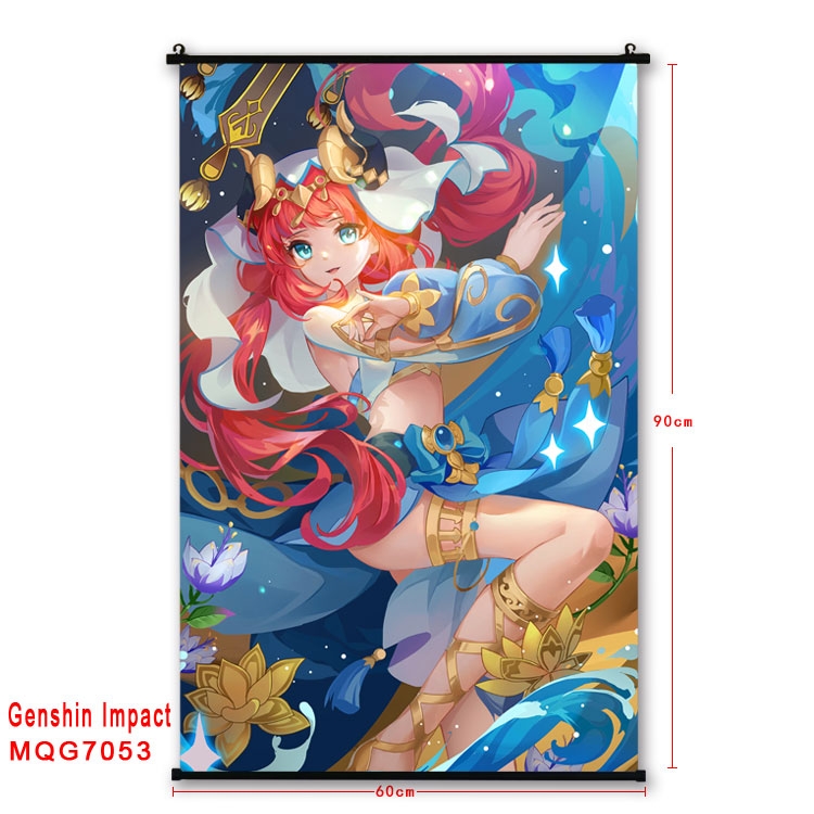 Genshin Impact Anime black Plastic rod Cloth painting Wall Scroll 60X90CM MQG-7053