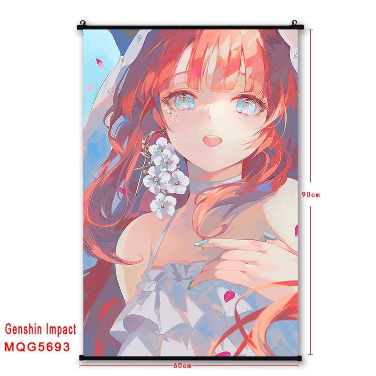 Genshin Impact Anime black Plastic rod Cloth painting Wall Scroll 60X90CM  MQG-5693