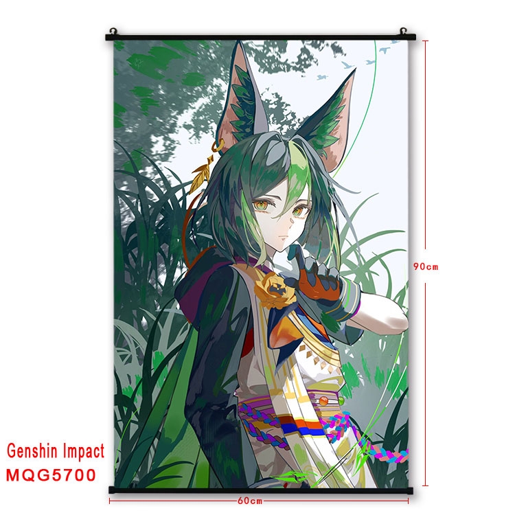 Genshin Impact Anime black Plastic rod Cloth painting Wall Scroll 60X90CM MQG-5700