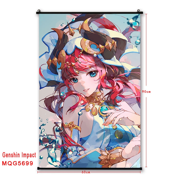 Genshin Impact Anime black Plastic rod Cloth painting Wall Scroll 60X90CM  MQG-5699