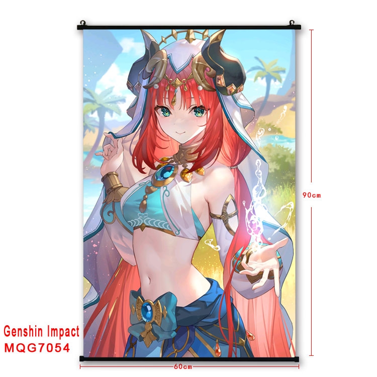 Genshin Impact Anime black Plastic rod Cloth painting Wall Scroll 60X90CM MQG-7054