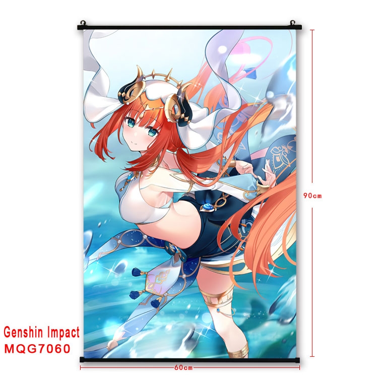 Genshin Impact Anime black Plastic rod Cloth painting Wall Scroll 60X90CM MQG-7060