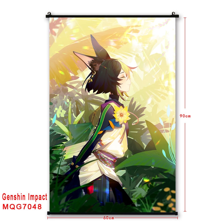 Genshin Impact Anime black Plastic rod Cloth painting Wall Scroll 60X90CM  MQG-7048