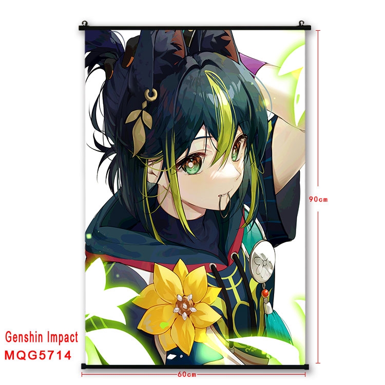 Genshin Impact Anime black Plastic rod Cloth painting Wall Scroll 60X90CM MQG-5714