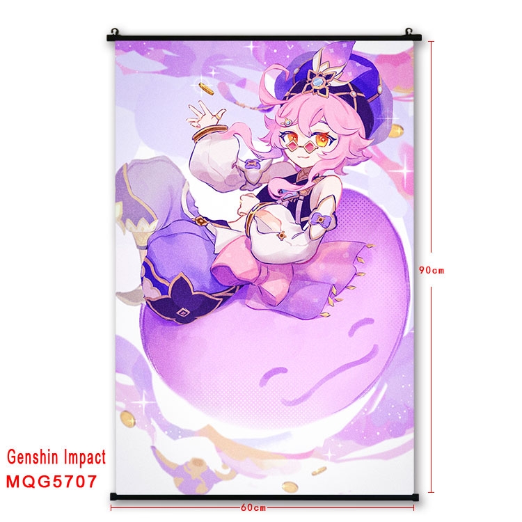 Genshin Impact Anime black Plastic rod Cloth painting Wall Scroll 60X90CM MQG-5707