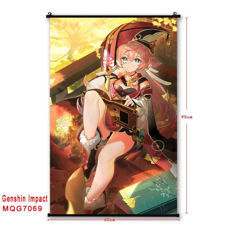 Genshin Impact Anime black Plastic rod Cloth painting Wall Scroll 60X90CM MQG-7069