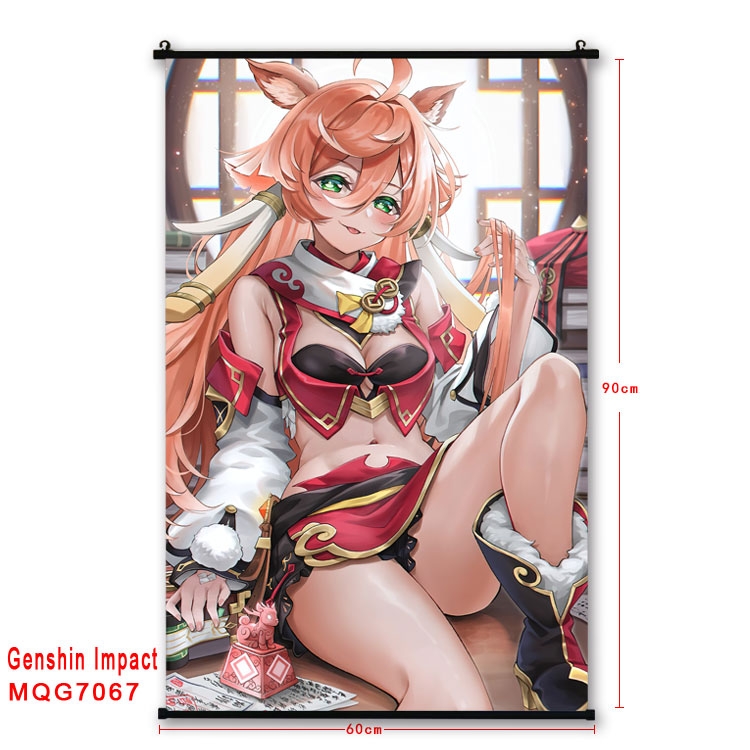 Genshin Impact Anime black Plastic rod Cloth painting Wall Scroll 60X90CM MQG-7067