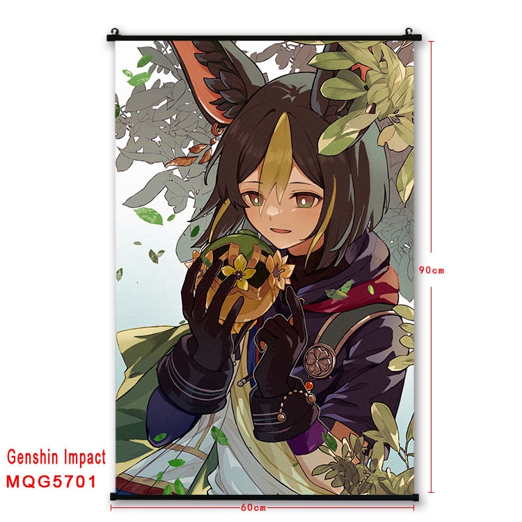 Genshin Impact Anime black Plastic rod Cloth painting Wall Scroll 60X90CM MQG-5701