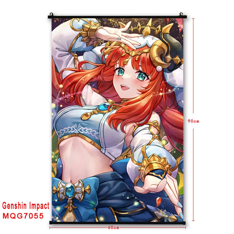 Genshin Impact Anime black Plastic rod Cloth painting Wall Scroll 60X90CM MQG-7055