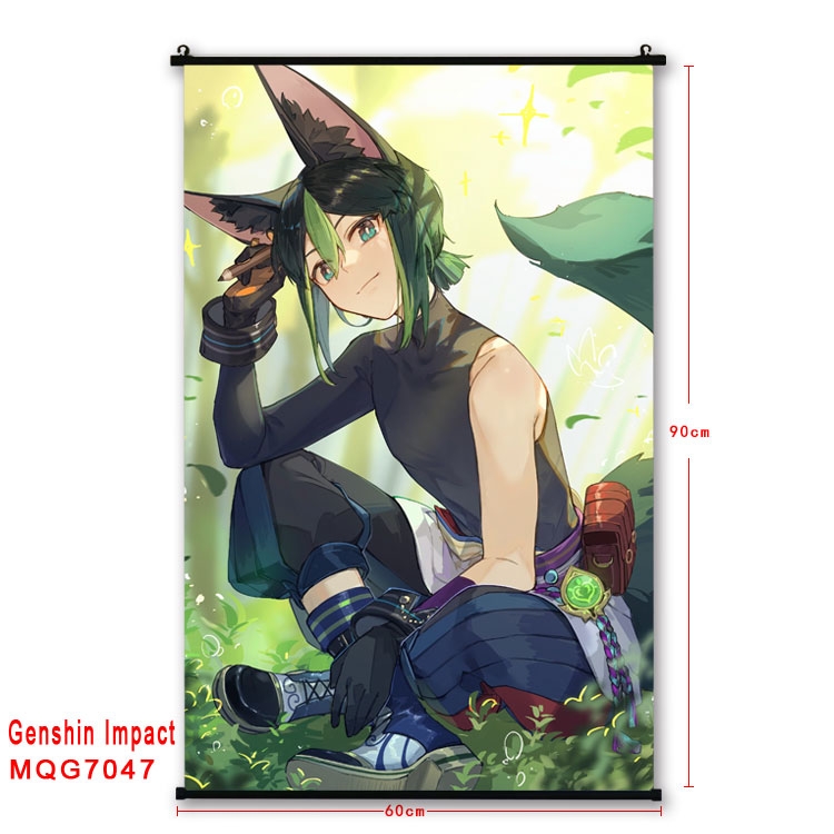 Genshin Impact Anime black Plastic rod Cloth painting Wall Scroll 60X90CM MQG-7047